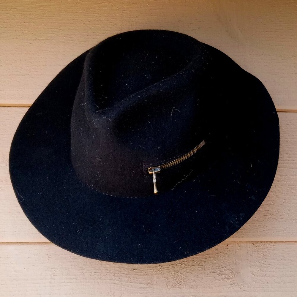 Black Fedora Hat with Zipper Detail